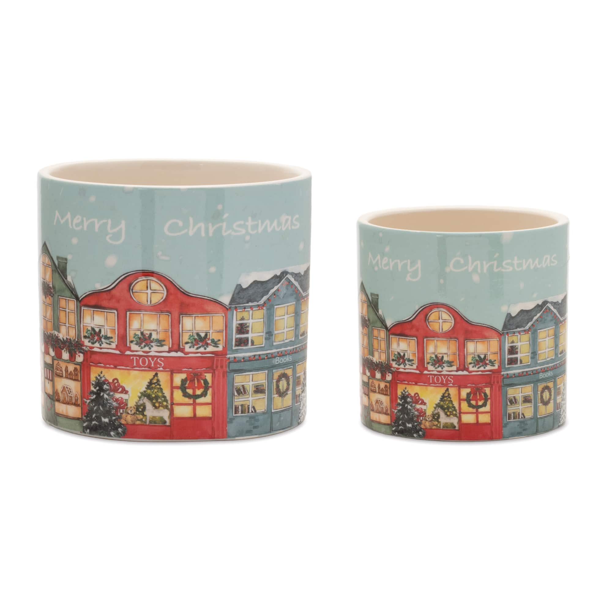 Merry Christmas Village Planter Set, 2ct.